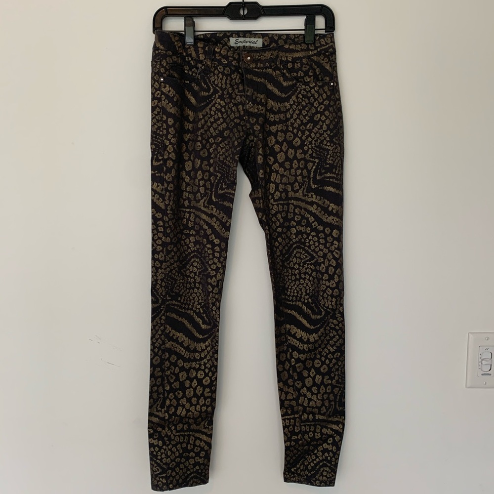 Emperial leopard print jeans, black and gold.